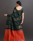 Bottle Green Kanjivaram Soft Silk Ikat Saree