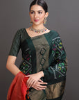 Bottle Green Kanjivaram Soft Silk Ikat Saree