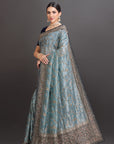 Firozi Blue Zari Organza Net Embroidered Saree