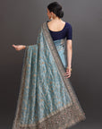 Firozi Blue Zari Organza Net Embroidered Saree