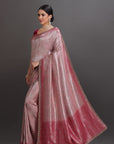Pink Crepe Tissue Brocade Embroidered Saree