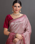 Pink Crepe Tissue Brocade Embroidered Saree