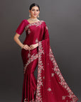 Majenta Chiffon Satin Embroidered Saree
