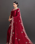 Majenta Chiffon Satin Embroidered Saree
