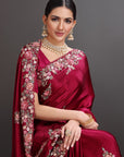 Majenta Chiffon Satin Embroidered Saree