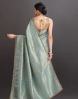 Sea blue Crepe Tissue Brocade Embroidered Saree