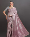Onion Pink Crepe Tissue Brocade Embroidered Saree