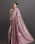 Onion Pink Crepe Tissue Brocade Embroidered Saree