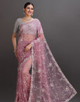Pink Organza Embroidered Saree