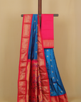Dark two tone peacock blue silk paithani saree