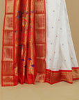 White by red silk paithani saree