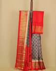 Cement grey Ikkat soft silk handwoven kanjivaram saree