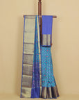 Peacock blue ikkat printed saree