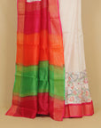 Cream multi color block printed cotton chanderi saree