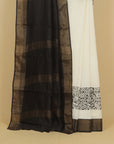 Cream block printed cotton chanderi saree