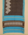 Black block printed cotton chanderi saree