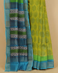 Mahendi block printed cotton chanderi saree