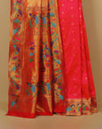 Peachish rani fancy border paithani silk saree