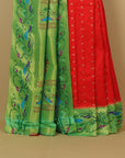 Red by green fancy border silk paithani saree