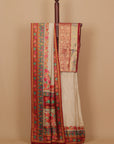 Cream tasar crep silk digital printed saree