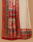 Cream tasar crep silk digital printed saree