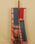 German blue zari checks premium maheshwari saree
