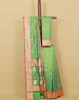 Short green by red chanderi saree