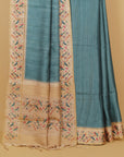 Greyish blue blended raw silk