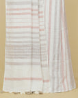 White by rust linen cotton saree