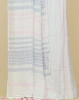 White by pink linen cotton saree