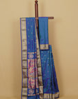 Short peacock blue paithani silk saree