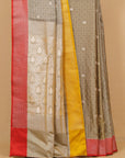 Chickoo Beige Polka Dots with Red Woven Border Banarasi Mashru Silk Saree