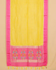 Lemon Yellow with Pink Satin Border Soft Organza Silk Saree