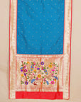 Teal Blue with Red Munia Border Paithani Blended Silk Saree