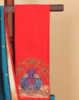 Teal Blue with Red Munia Border Paithani Blended Silk Saree