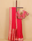 Red Viscose Saree with Embroidered Blouse
