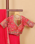 Red Viscose Saree with Embroidered Blouse