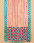 Pink with Teal Patola Border Tissue Silk Saree