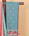 Pink with Teal Patola Border Tissue Silk Saree