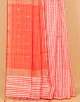 Orange by white checks maheshwari saree