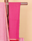 Pink rani by white checks maheshwari saree