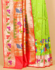 Parrot green paithani silk saree