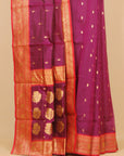 Wine majenta by red semi chanderi saree