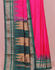 Rani pink by green silk ilkal plain saree