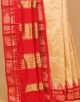 Cream by red ilkal silk zari checks saree