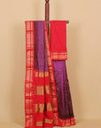 Wine magenta by red ilkal silk zari checks saree