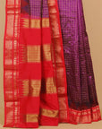 Wine magenta by red ilkal silk zari checks saree