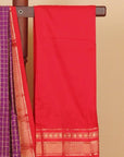 Wine magenta by red ilkal silk zari checks saree