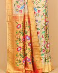 Cream paithani tissue all over resham woven saree