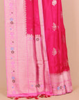 Rani pink by pink viscose crepe big border saree